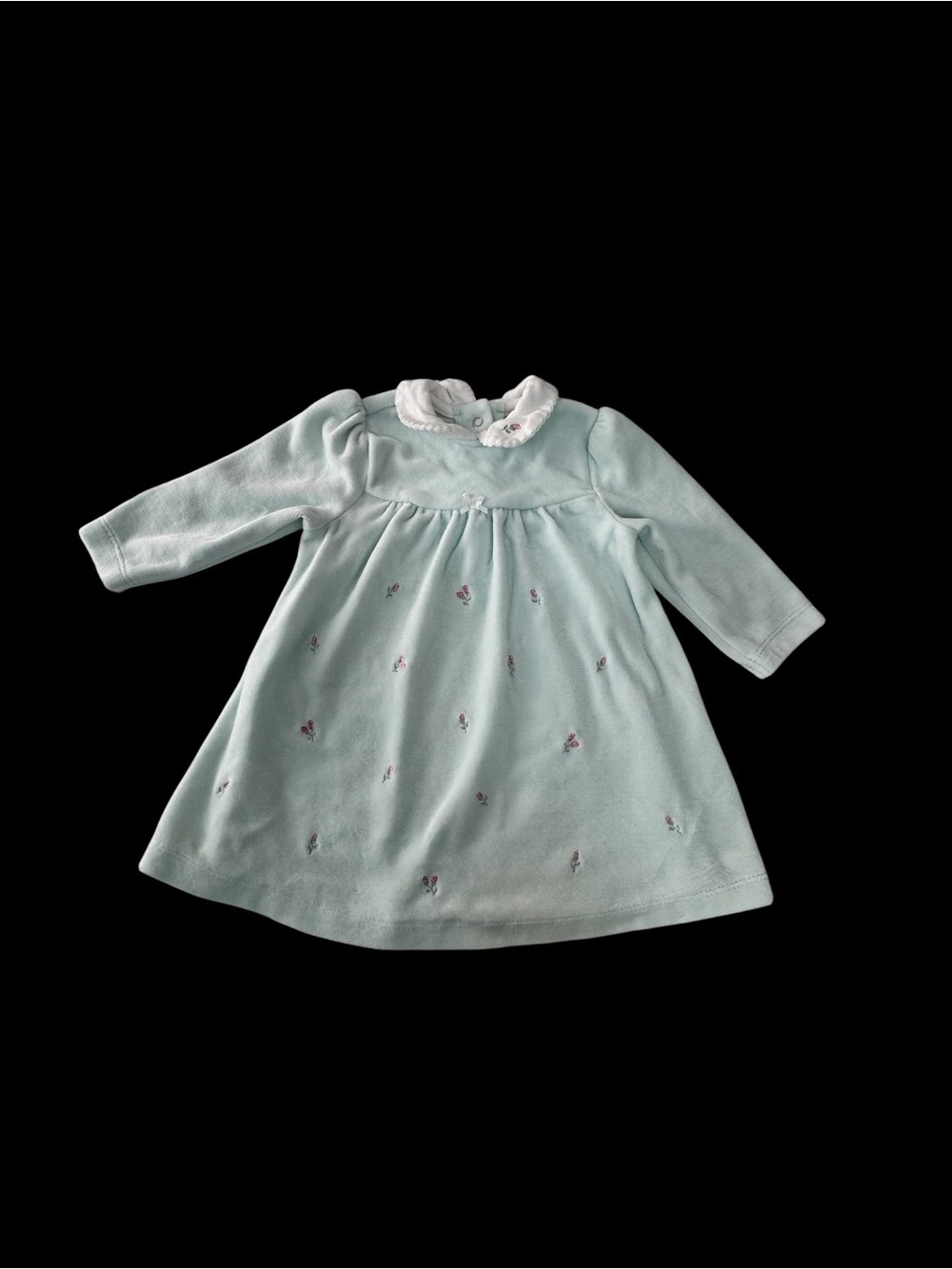 Little Me Mint Green Long-Sleeve Dress with White Peter Pan Collar